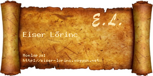Eiser Lőrinc névjegykártya